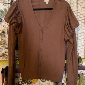 4. Anthropologie, Hinge, brown puff sleeve cardigan, size medium, GUC